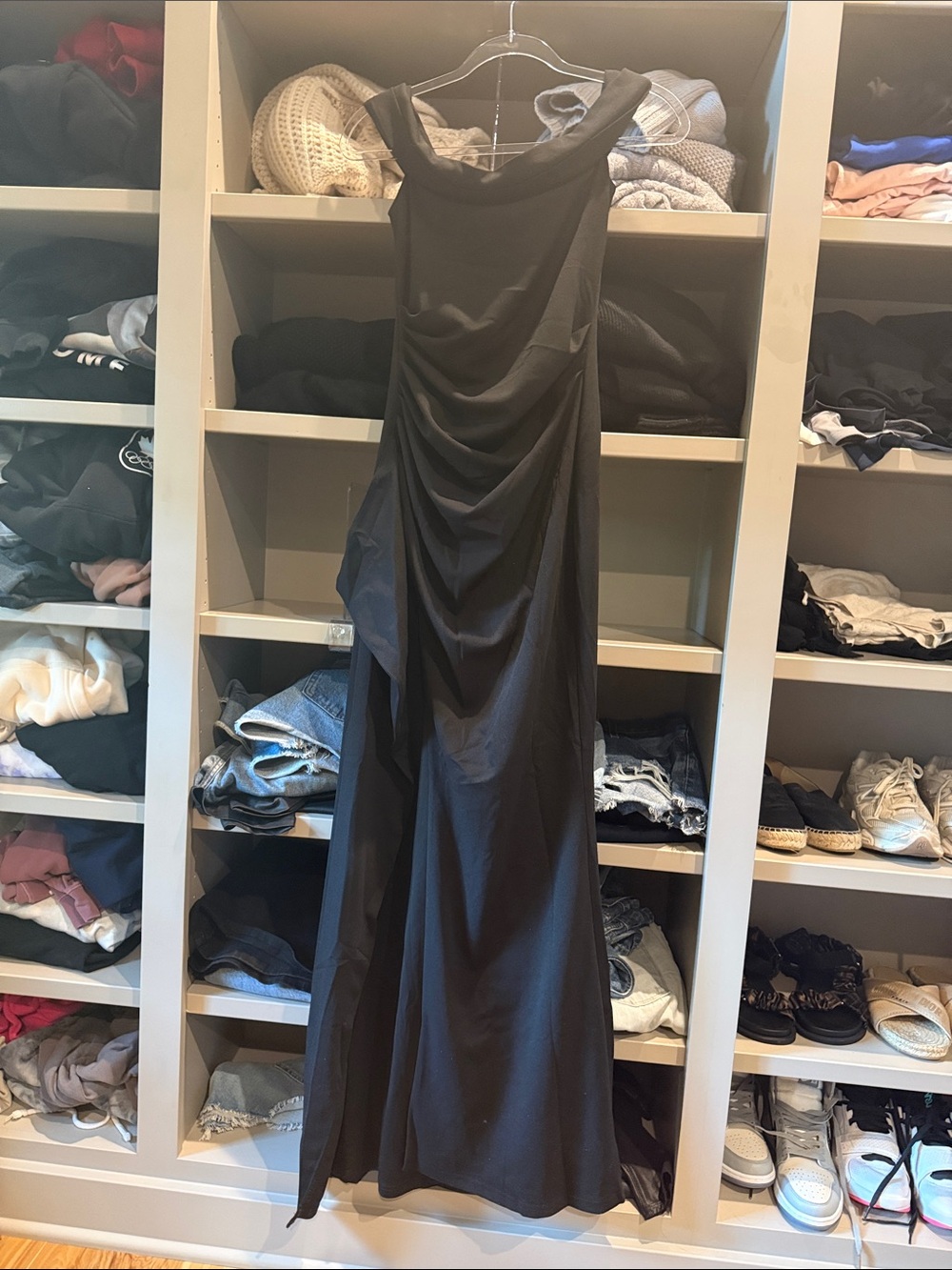 Black Sleeveless Maxi Dress with Draped Front